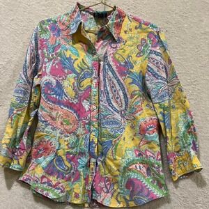 Chaps yellow paisley button up shirt size medium